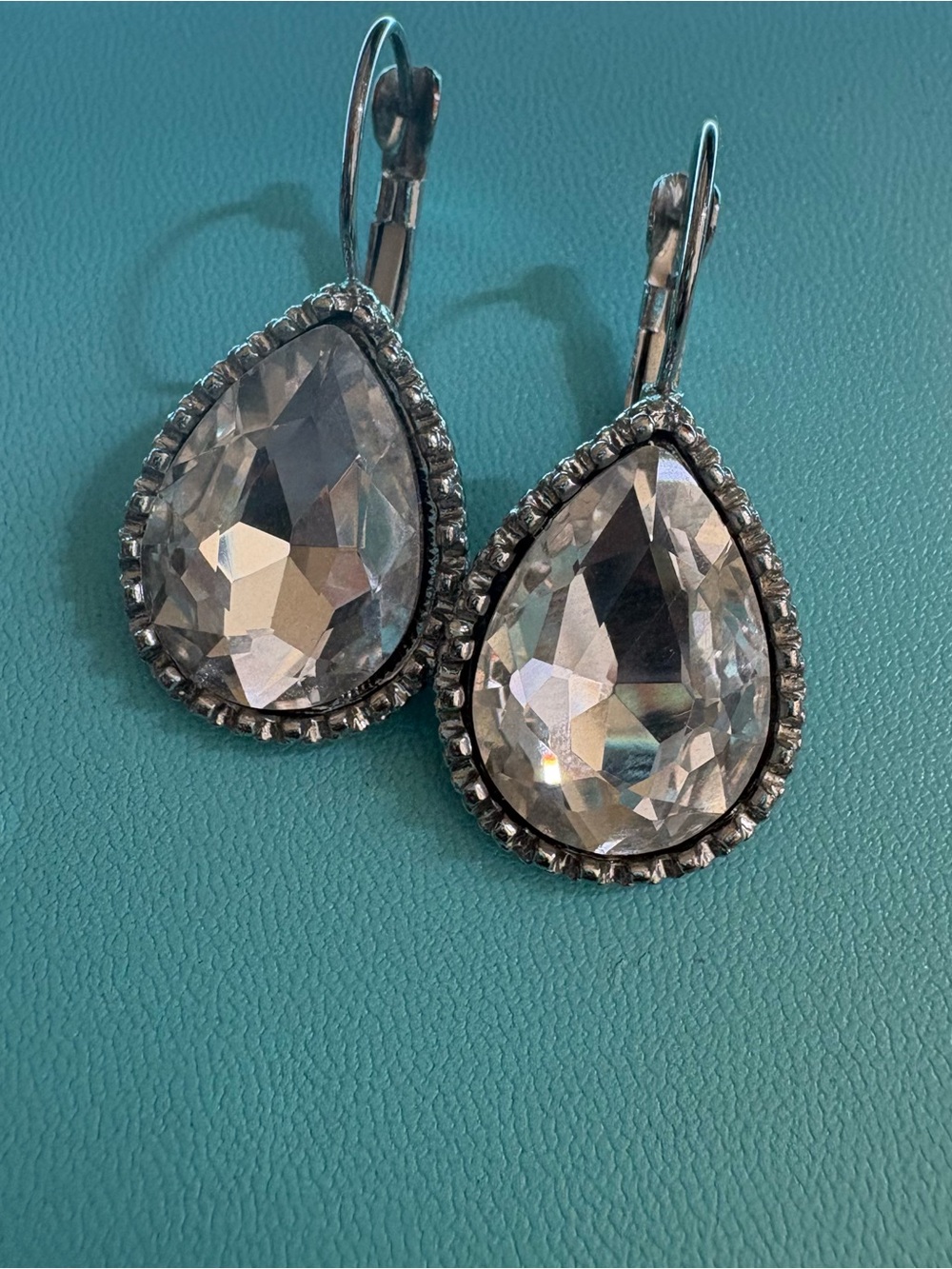 Statement Earrings‎ Crystal Silver Tone Teardrop Vintage Inspired Glam Wedding